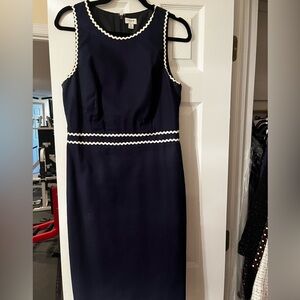J. Crew Dark Blue Midi Dress with Cream Accents